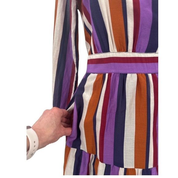 Xirena Tilda Silk Cotton Striped Wrap Maxi Dress - Navy Purple - Medium - NWT - Picture 3 of 11